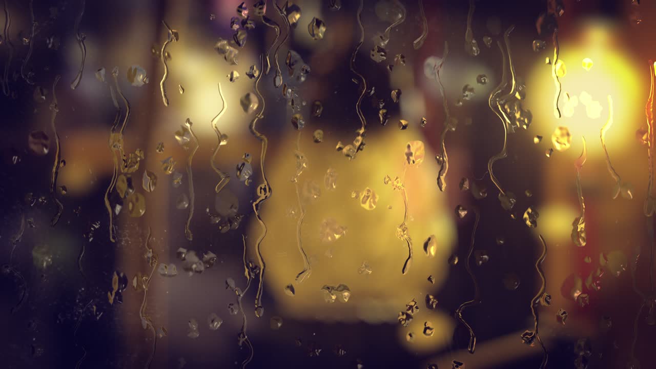 cafetería gotas de lluvia corriendo por la superficie de la ventana stock video país, resolución 4k, resumen, retroiluminado, fondos
