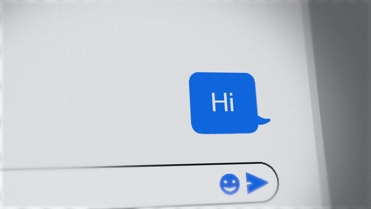 hola - mensaje de texto en el chat - aparece en la pantalla del teléfono móvil o computadora