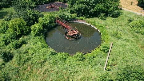 wastewater treatment plant. flight along the treatment plant. drone video. 4k stock footage.