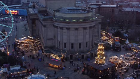 liverpool city christmas market st georges square aerial view pan right