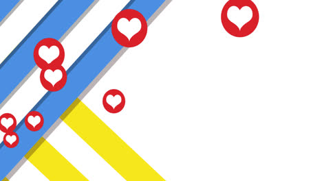 animación de corazones y rayas sobre la bandera de ucrania