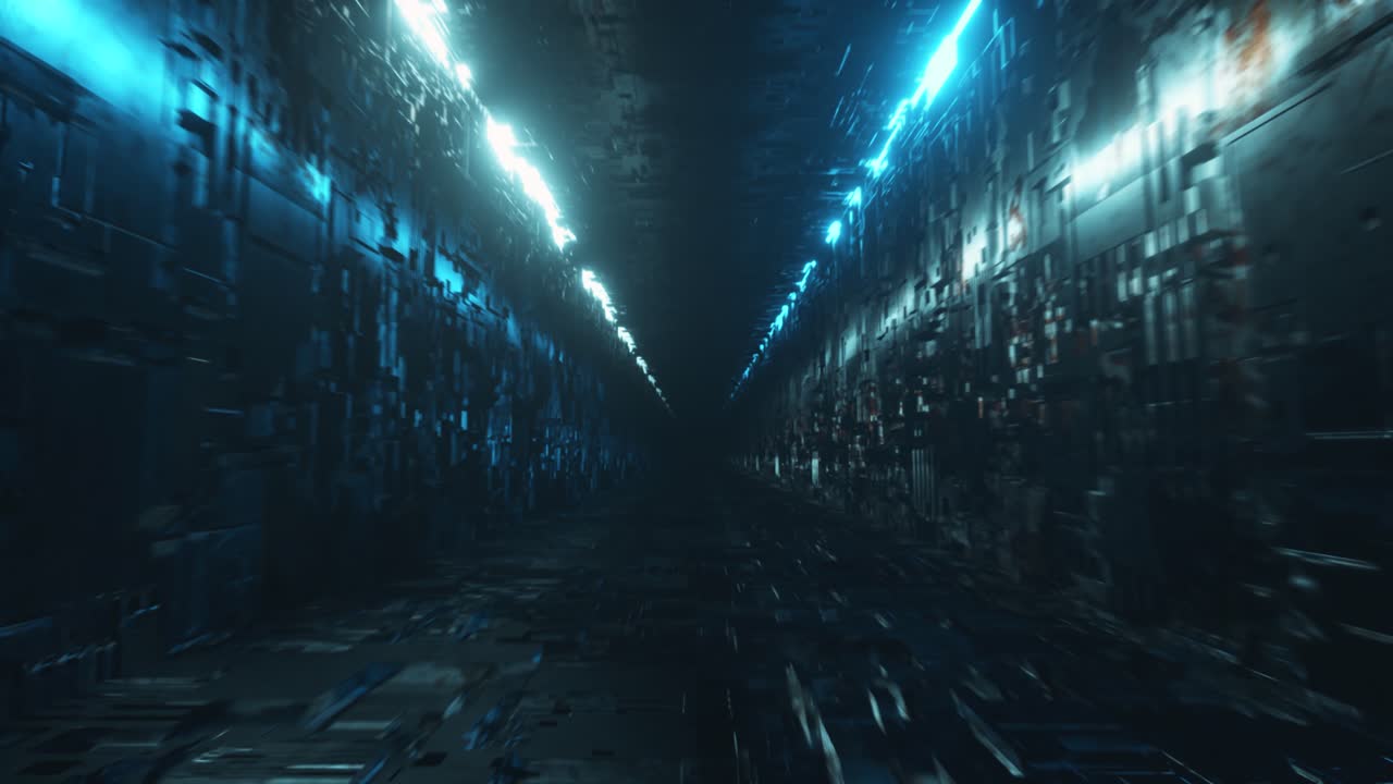 Tunnel cyberpunk futuristico con luce al neon