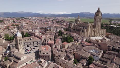 stunning architecture of segovia cathedral in spain, aerial city skyline view