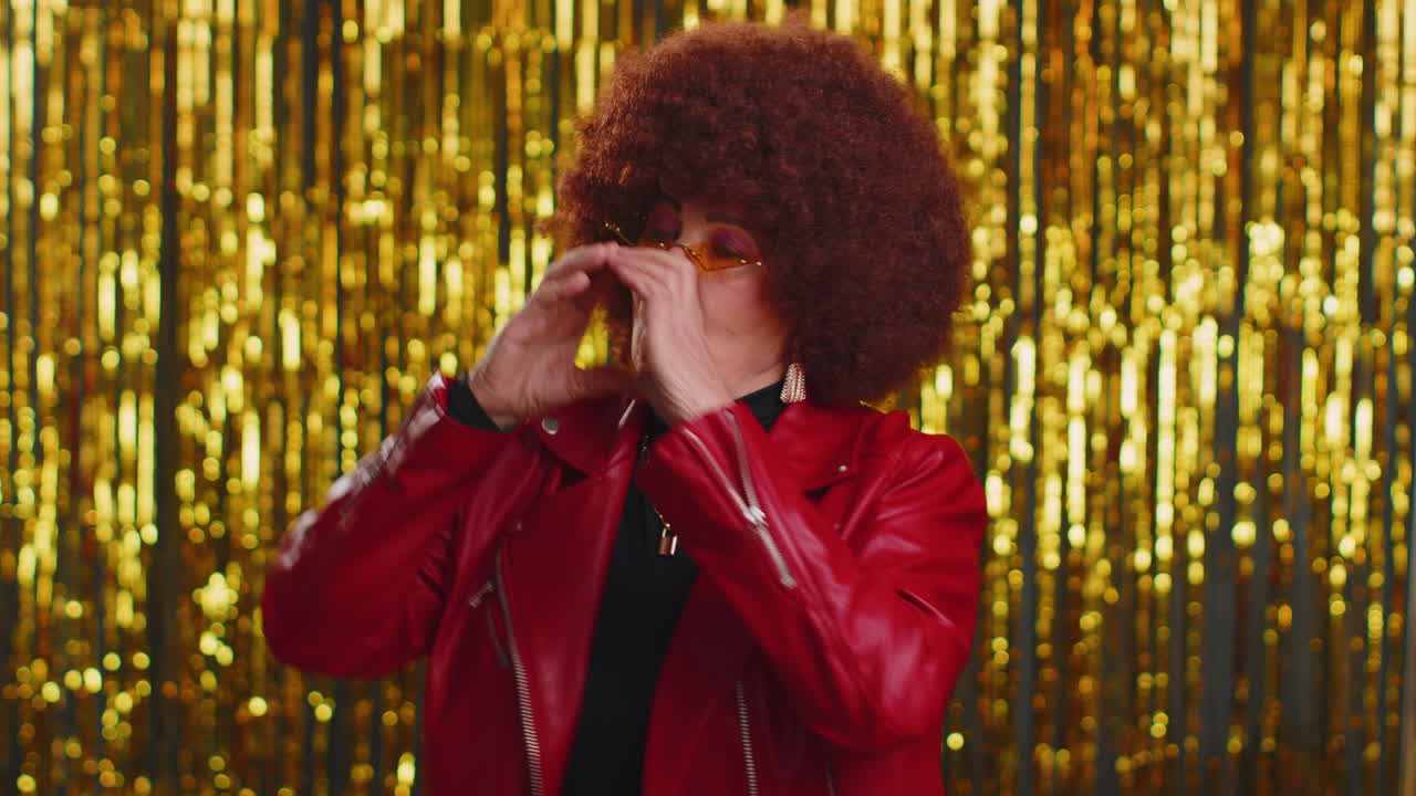 Expressive woman holding hands near mouth loudly screaming shouting yelling announces discounts sale