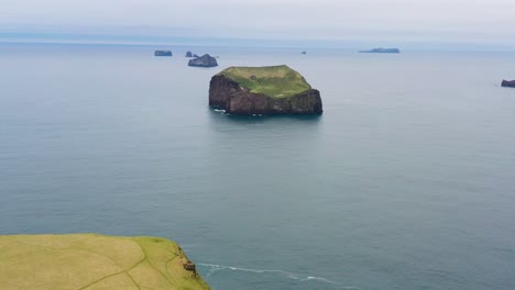 aerial view of westman islands in iceland on a calm cloudy day