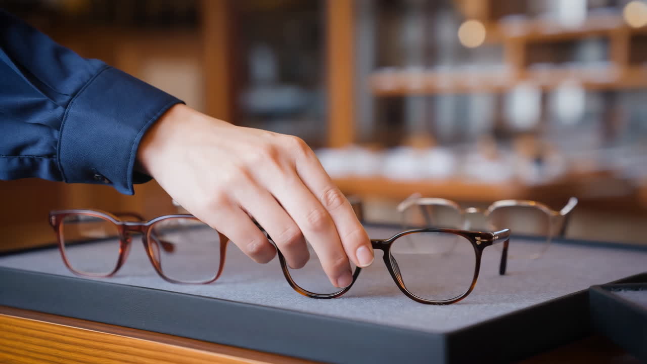 Person choosing eyeglasses in an optical shop