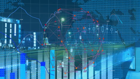 animation of moving graphs with a world map and fast forward highway