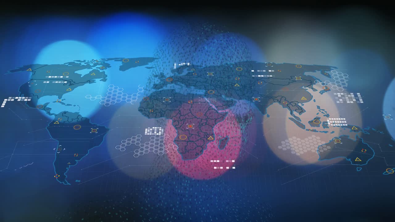 세계 지도의 애니메이션과 머리 위의 스