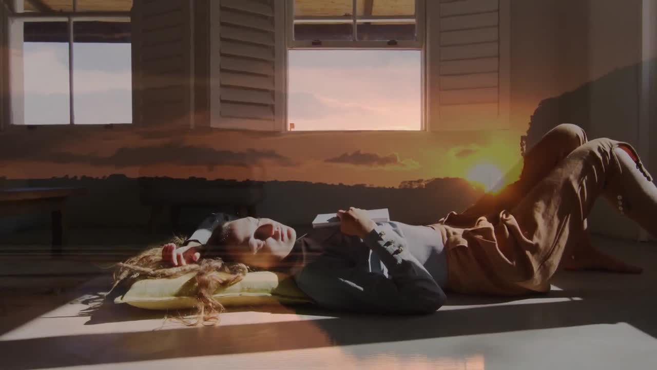 풍경 위에 누워 있는 백인 여성의 애니메이션