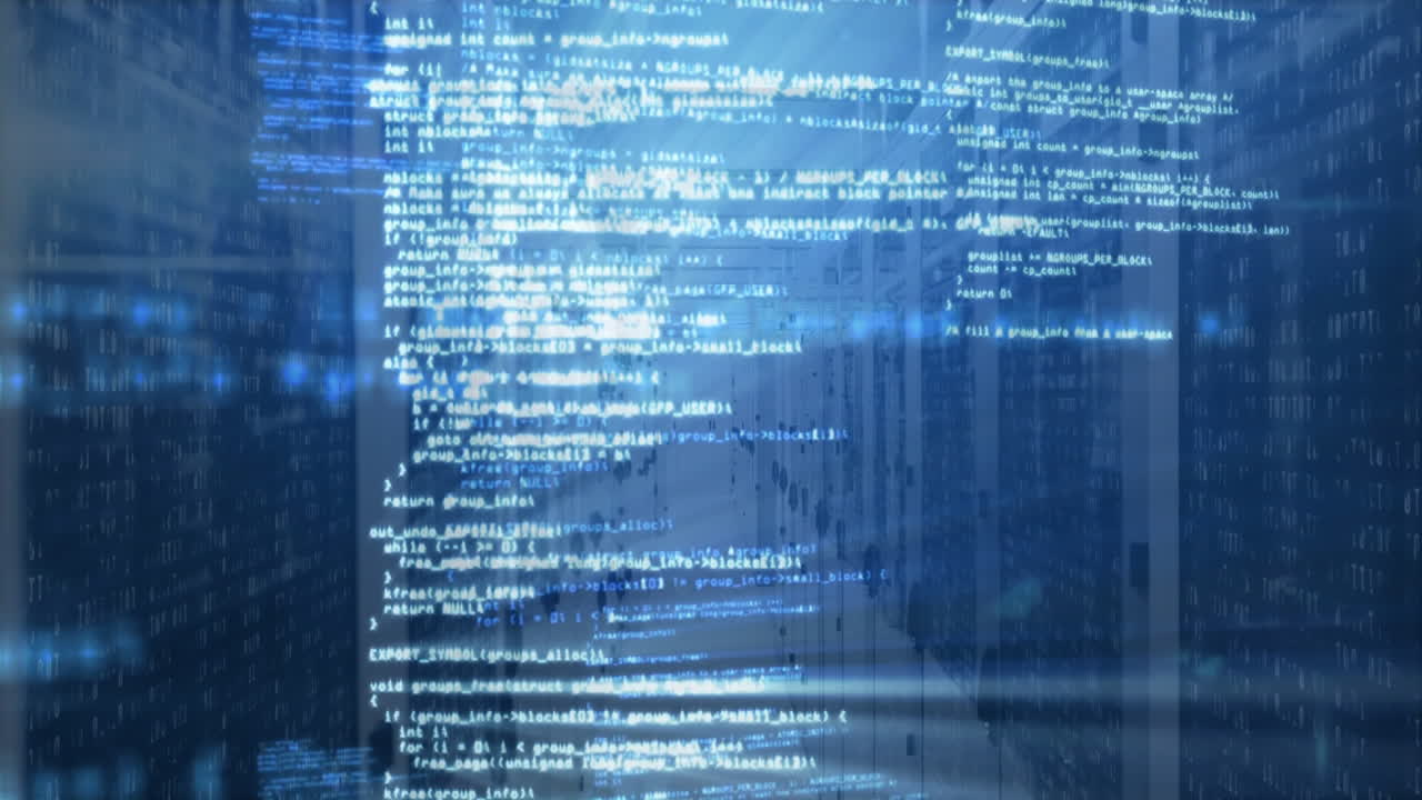 animación del procesamiento de datos en la sala de servidores