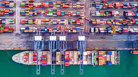 4k.time lapse top view industrial port with container port where is a part of shipping