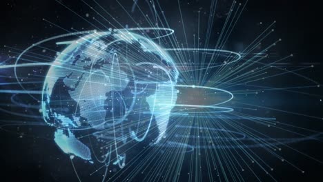 Animation-of-circular-pattern-around-rotating-globe-with-beam-lines-over-space