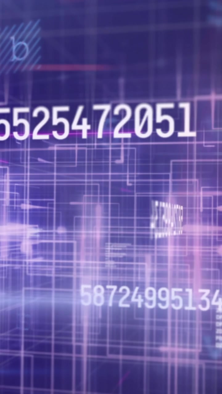 Animazione digitale che mostra numeri in evoluzione e concetti di sicurezza informatica su sfondo blu.