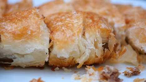 primer plano de una deliciosa tarta de carne escamosa