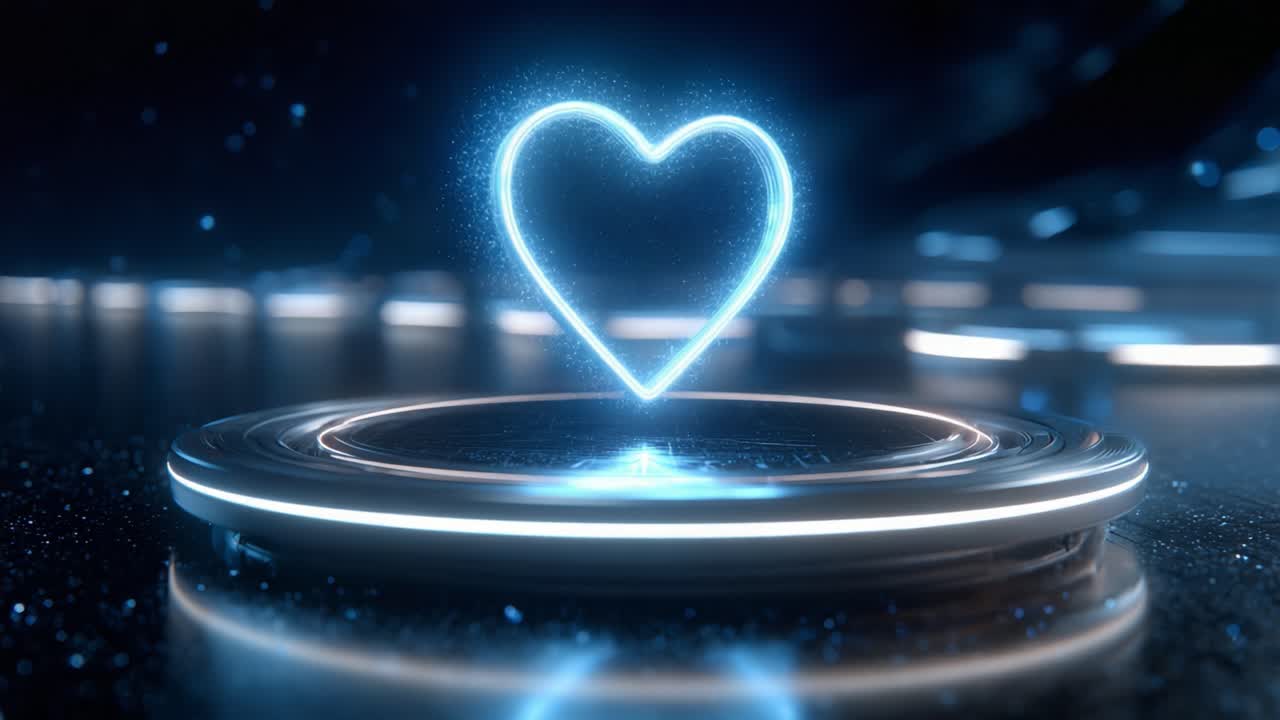 A Glowing Blue Heart Symbolizing Love and Connection, Radiating Light in a Futuristic, Digital Environment, Capturing the Essence of Affection and Emotion