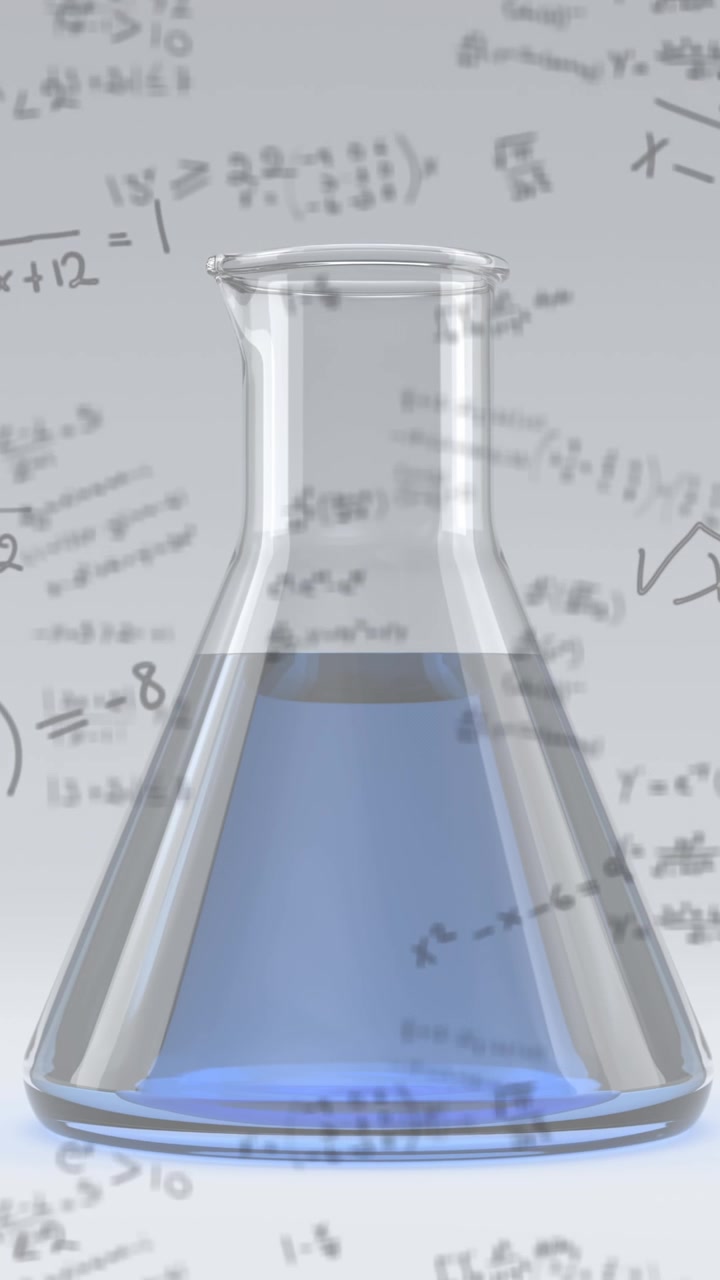 Animation of math equation handwritten on white board with laboratory glass