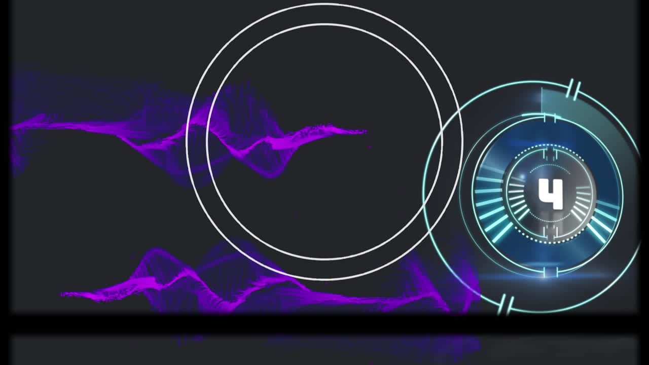 animación de senderos púrpuras y cuenta atrás sobre fondo negro
