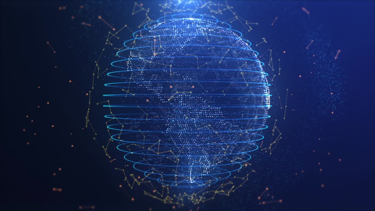 Earth on Digital Network background. BIG DATA 3D EARTH. Beautiful Global Business Network Rotating in Space. Scientific technology data network surrounding planet.