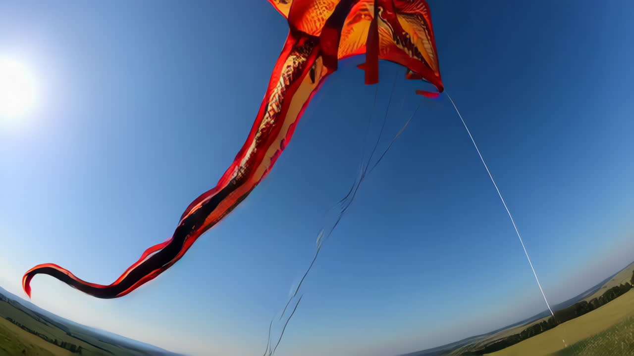 Kite flying in a rural landscape