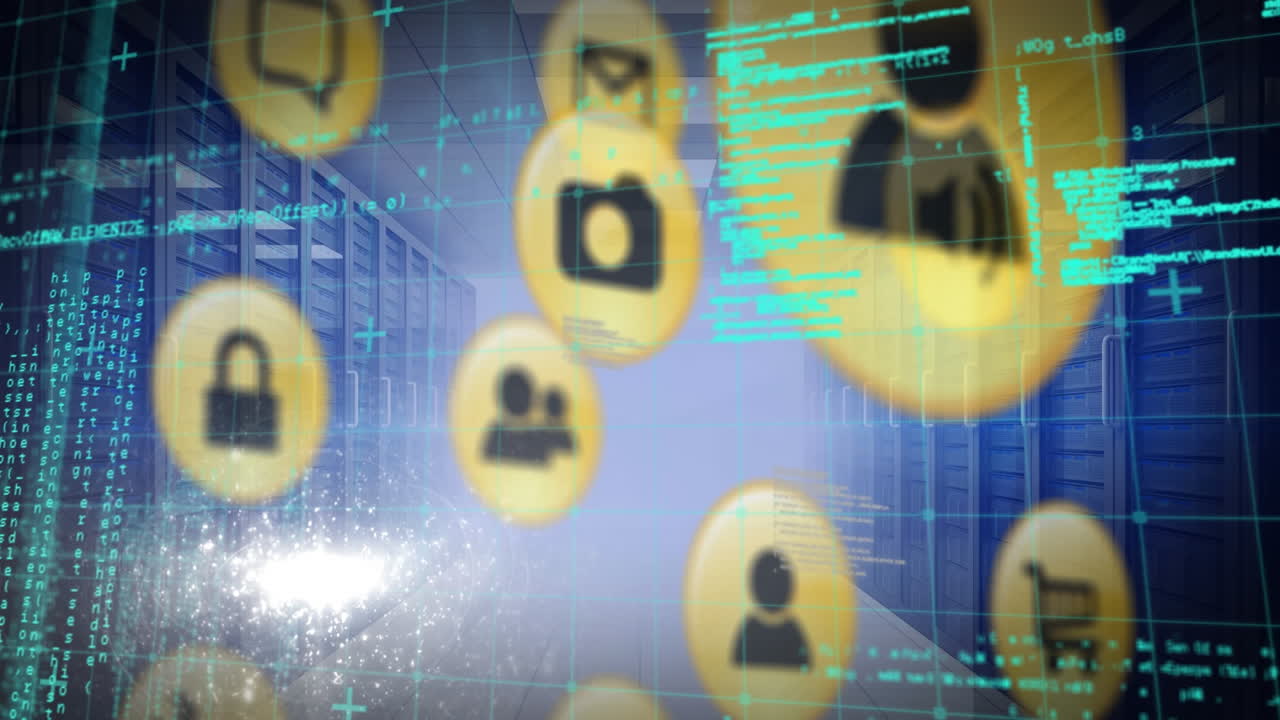 animación de la red de iconos y procesamiento de datos a través de servidores informáticos