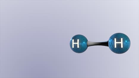 high quality cgi render of a scientific molecular model of a hydrogen molecule, with space on the left of screen to add information or data