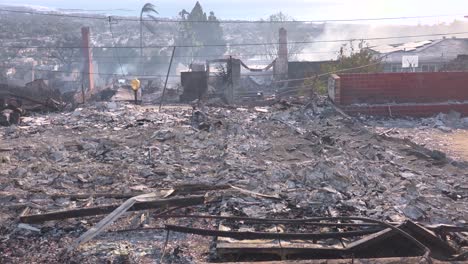 destroyed properties smolder and smoke following the 2017 thomas fire in ventura county california