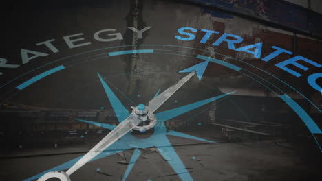 animation of compass with strategy tex over shipyard