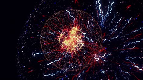 la energía mágica de la galaxia, abstracción de ciencia ficción. animación. impresionante explosión de bola de energía en fondo negro, bucle sin costuras
