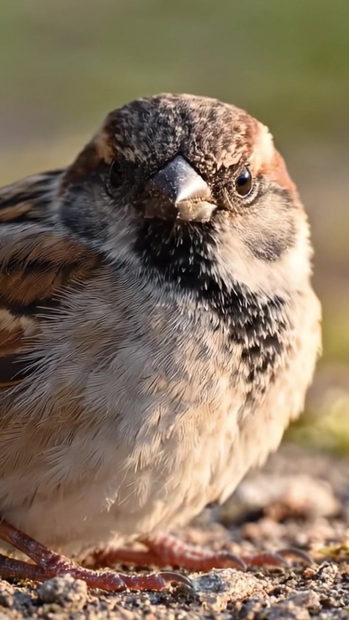 Primo Piano di un Affascinante Passero che Evidenzia i Suoi Intricati Motivi di Piume e l'Espressione Curiosa in un Ambiente Naturale all'Aperto