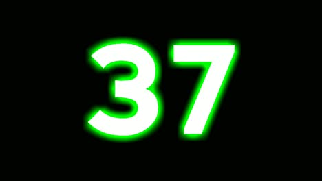 neon number 37 thirty seven sign symbol modern animation motion graphics flicking on black background,green color glowing and shining for video elements