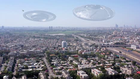 ufos over a cityscape