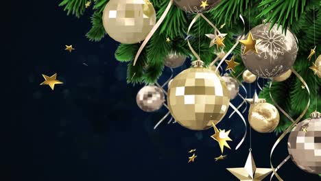 animación del árbol de navidad con fuegos artificiales y estrellas en fondo negro