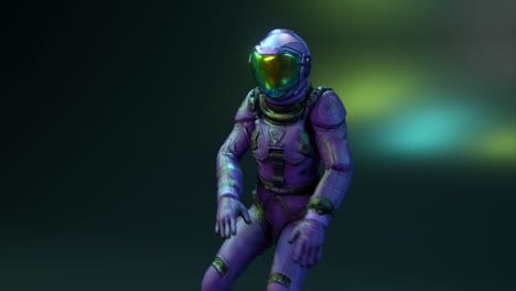 astronauta futurista púrpura en movimiento