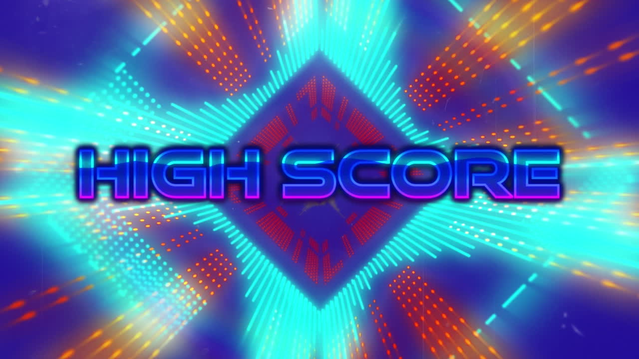 추상적인 배경에 대한 롬브 주변의 선 위에 높은 점수 텍스트의 애니메이션 터널