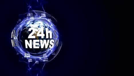 24시간 뉴스 텍스트 애니메이션과 지구, 렌더링 배경, 루프