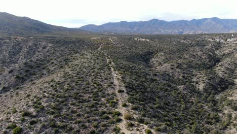 Aerial-view-of-wild-deserted-landscape-of-the-California-National-Park,-Cahuilla-Indian-Reservation-in-a-high-desert-valley,-USA