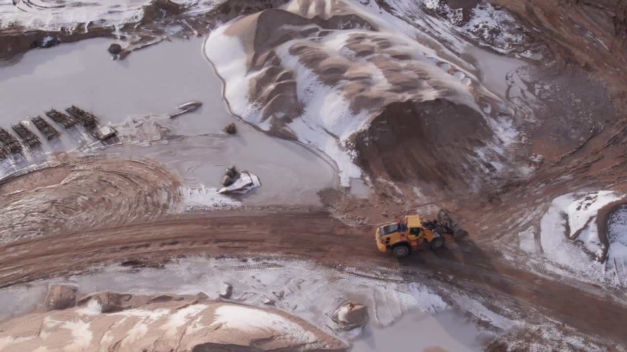 Aerial View of Excavator Working in an Open Gravel Pit, Heavy Mining Machinery - Steady Shot
