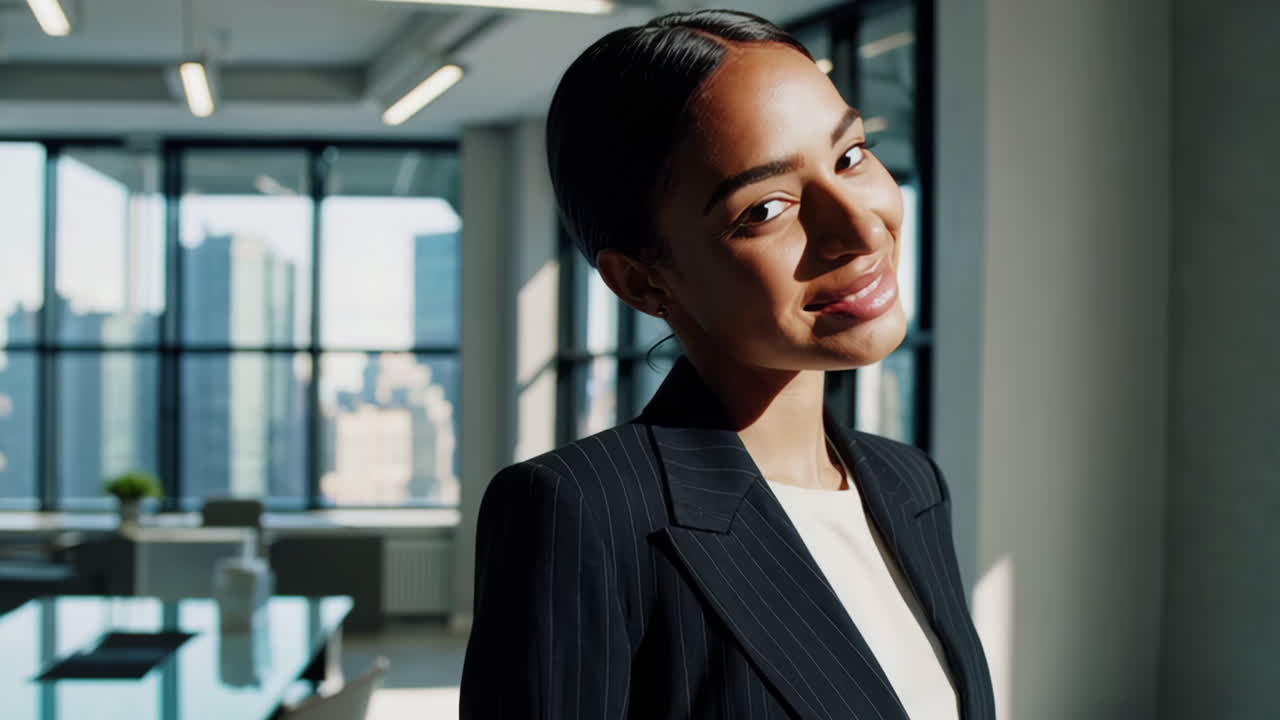 Smiling Business Woman in Modern Office