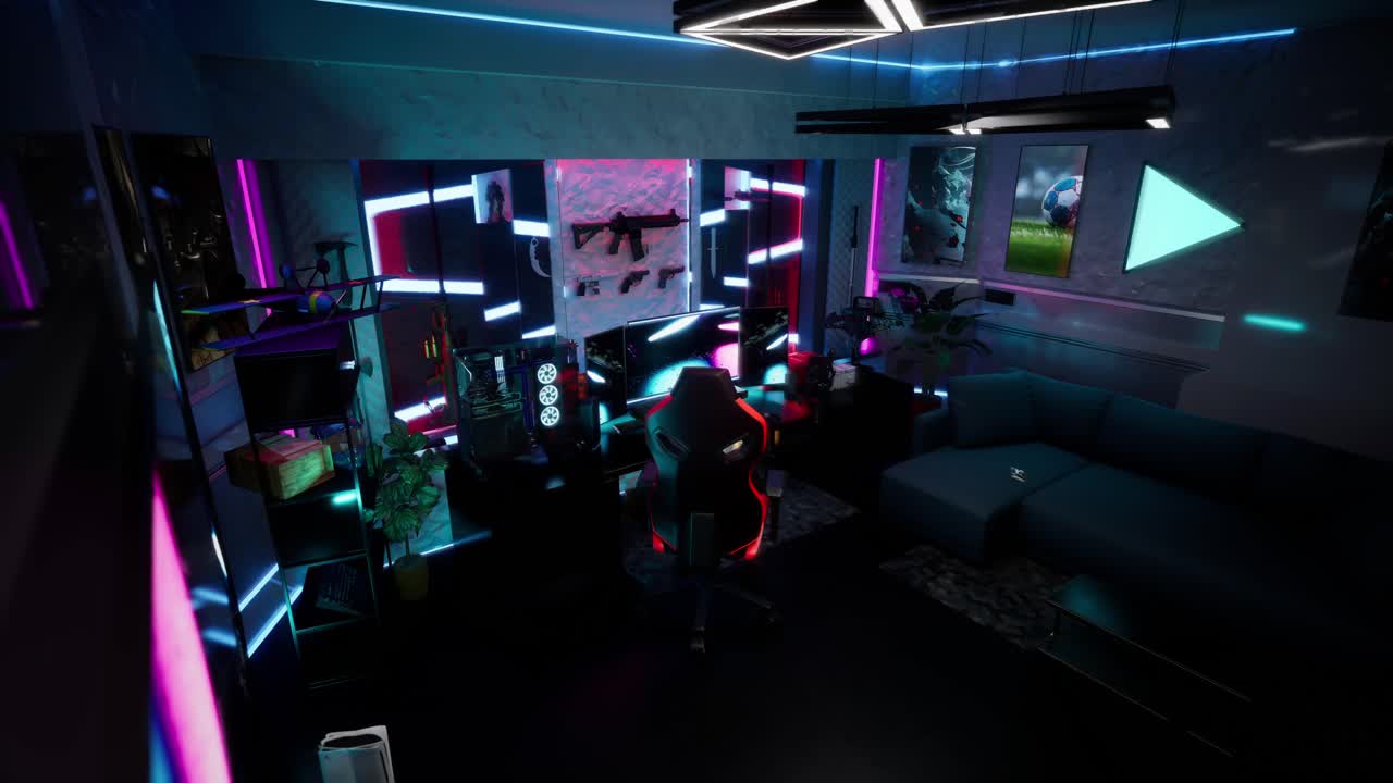 Futuristic Gaming Room Or E-Sports Setup With Neon Lighting