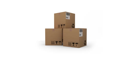 animation of white arrows pointing up over cardboard boxes on white background