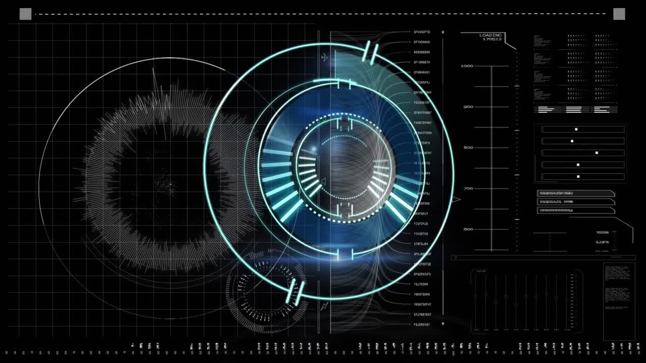 animación del escaneo del alcance sobre el procesamiento de datos sobre fondo negro