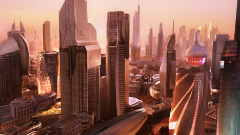 Aerial-view-of-the-futuristic-cityscape-full-of-skyscrapers.-Tall-buildings-made-of-glass-and-steel-are-city-landmarks.-The-structures-are-the-financial-and-residential-center-of-the-city.