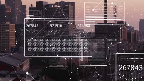 animation of data processing over cityscape