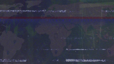 animación de interferencia sobre el mapa del mundo con iconos.