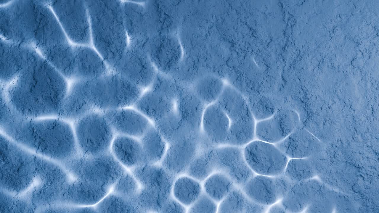 Abstract water reflection on blue textured surface. Sunlight ripple pattern with aquatic effect. Summer and vacation concept. Design for wallpaper, poster, banner, header, card. Flat lay copy space