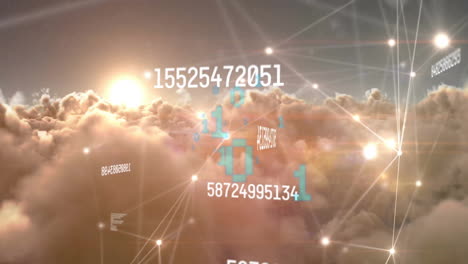 animación de la red de conexiones y números sobre nubes