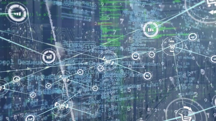 Animation of network of connections over server room