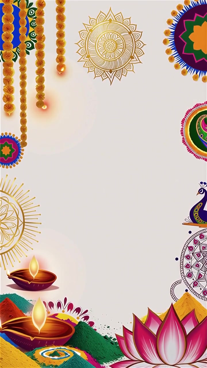 Sfondo Diwali con Diyas luminosi, Rangoli e fiori di loto