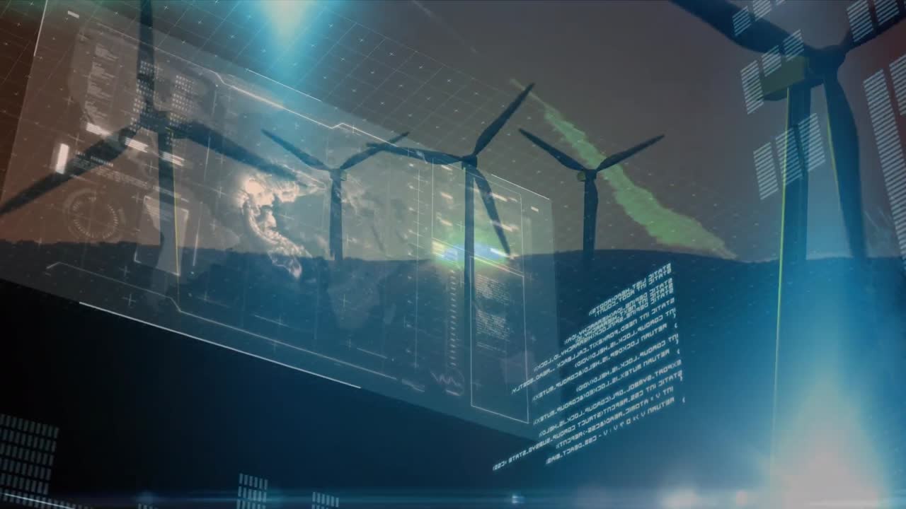 Animation of data processing over wind turbines