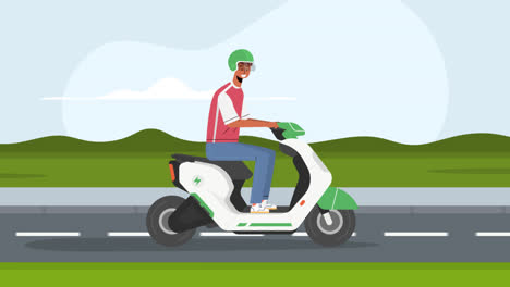 una animación de una gente conduciendo un scooter eléctrico